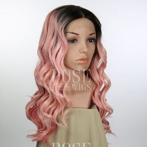 Wavy pink ombre lace front wig